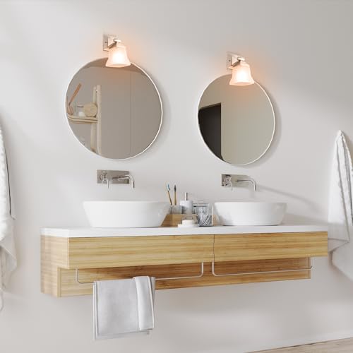 Image of Diodesy- 5-Inch Bathroom Vanity Square Bell Sconce 1-Light Fixture 100W Max E26 Medium Base Sockets Use A19 Bulb(Not Included) Brushed Nickel & Frosted Glass Shade ETL Listed- for Living Room Bedroom