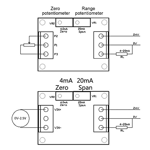 Spannung zu Strommodul, VCA-02 0-2.5V/5V zu 4-20mA Spannungs-Strom-Wandler Modul, Konstante Stromquellensender