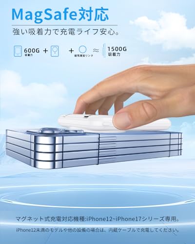 MagSafe対応モバイル バッテリー&18000mAh大容量 マグセーフモバイルバッテリー 小型 軽量 ワイヤレス充電器 マグネット式充電器 持ち運び スタンド付き PD22.5W急速充電 PSE認証済み LED表示 iPhone/iPad/Android/Apple Watch多機種対応 停電対策/出張/緊急用必携/旅行