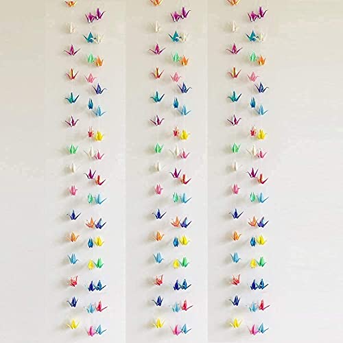 5Strings 75Pcs 5.9" Origami Paper Cranes Garlands Waterproof Iridescent Premade Origami Birds Streamer for Kids Birthday Rustic 