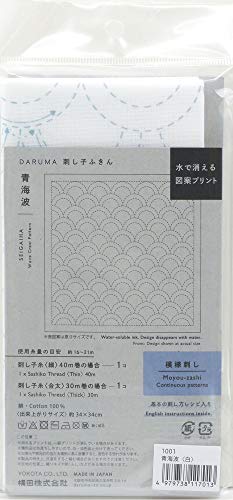 Image of Yokota Daruma Sashiko Cloth Sashiko Fabric - Pre-Printed Sashiko Sampler - White with English Instruction Inside (White SEIGAIHA)
