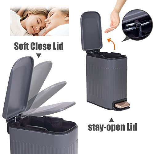Small Bathroom Trash Can With Lid-1.3 Gal Stainless Steel Step Pedal Trash Can Narrow Metal Wastebasket-Slim Rectangle Garbage Container Bin With Inner Bucket For Bedroom Office Kitchen Toilet-Grey #TOP1