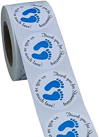 Gender Neutral Baby Shower Stickers，Thank You for Showering Us with So Much Love Round Labels Blue Baby Footprint Stickers, - Image 3