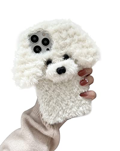 SGVAHY Furry - Funda protectora para iPhone 12 Mini con diseño de peluche blanco, esponjosa, suave y cálida con purpurina brillante para mujeres y niñas
