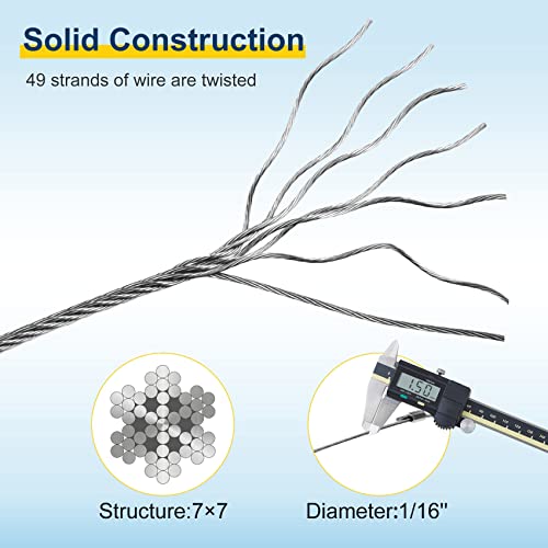 1/16 Wire Rope, 600FT Stainless Steel Cable, 304 Steel Wire with 150Pcs Crimping Sleeves, 7x7 Strand Core, 368 lbs Breaking Strength Perfect for Outdoor,Yard,Garden or Crafts by Micnce - Image 2