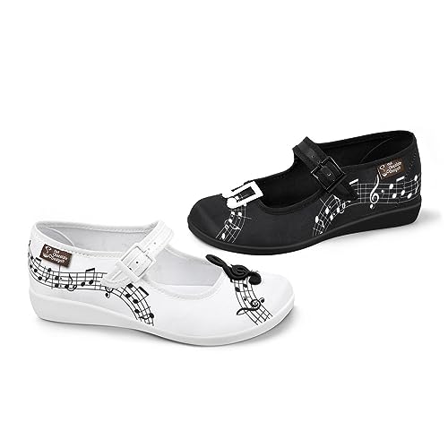 Image of Hot Chocolate Design Whimsical Women's Mary Jane Flats | Adjustable Buckle Strap, Round Closed Toe, Cushioned Insole, Vegan Textile, Lightweight All-Day Wear