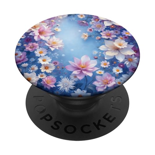 Gemischter Blumenstrauß Blaues Blumenmuster Ästhetisches Blumenmuster PopSockets Klebender PopGrip