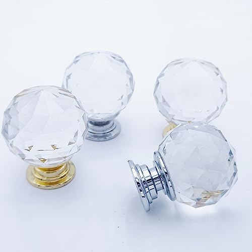 Image of 4pcs Crystal Lamp Finials Cap Knob 1-3 /4 Inches Diamond Knob for Lamp Shade Lamp Decorations Diamond Lamp Shade Finial with Silver Base Lamp Topper Knob Faceted Ball (Gold and Silver)