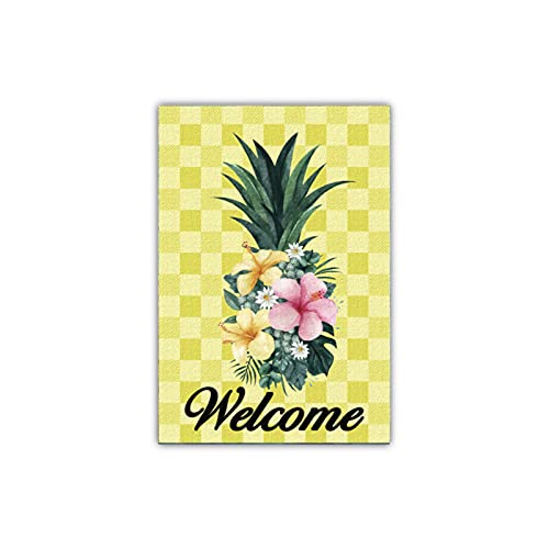 Pineapple Welcome Garden Flag, Pineapple And Tropical Flowers Garden Flag, Summer Tropical Theme Party Yard Sign Lawn Sign, 12 X 18 Inch Double Side Home Decor #TOP4