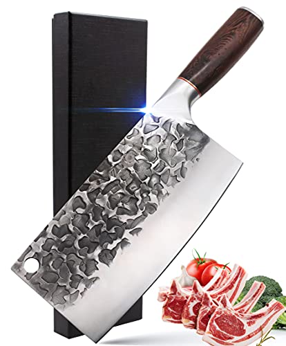 KITORY Meat Cleaver Forged Chinese Chef Knife Bone Cutting Knife Heavy Duty Meat Butcher Knife Meat Chopping Knife 7.5 Inch, High Carbon Steel, Wenge Wood Handle Kitchen Knife for Home or Restaurant