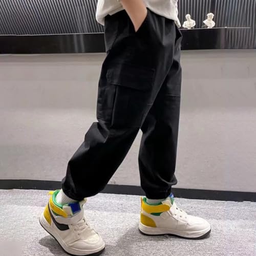 WISREMT Boys Cargo Pants Elastic Waist Casual Pants Pull On Jogging Trousers School Uniform Sweatpants for 3-16 Years4