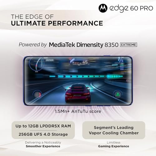Image of Motorola Edge 60 Pro 5G (Pantone Dazzling Blue, 8GB RAM, 256GB Storage) | MediaTek Dimensity 8350 Processor | 50MP + 50MP + 10MP Triple Rear Camera |50MP Front Camera |6.7-inch 1.5K Super HD+ Display