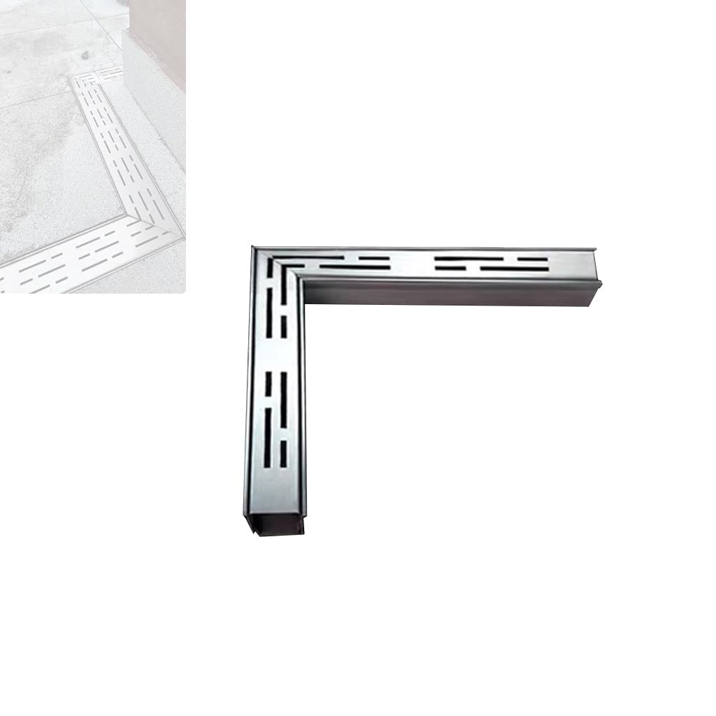 Kit de canaux de drainage en acier inoxydable 304 avec grille, évacuation extérieure à 90 degrés pour piscine, terrasse et allée, résistant à la rouille, 5 cm x 5 cm