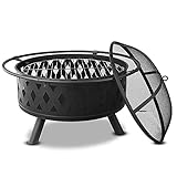 Multifunzione e applicazione: i bracieri sono dotati di una griglia, che può essere utilizzata come braciere e barbecue. Presenta una finitura in bronzo e un bellissimo design a traliccio che si adatta a tutti gli ambienti e stanze. Questo braciere da giardino è perfetto per le fredde notti invernali, fornendo calore e creando un'atmosfera accogliente. La griglia consente di grigliare grandi quantità di cibo, il che è molto adatto per le grigliate estive.
