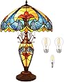 Pterying Tiffany Lamp Night Light, Tiffany Table Lamp 24’’ Tall Vintage Living Room Bedroom Home Office Bedside Reading Lamp 3 LED Bulb Include
