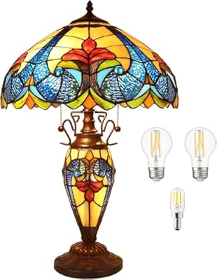 Pterying Tiffany Lamp Night Light, Tiffany Table Lamp 24’’ Tall Vintage Living Room Bedroom Home Office Bedside Reading Lamp 3 LED Bulb Include