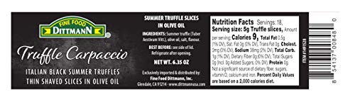 100% Italian Black Summer Truffle Carpaccio (6.35 Oz) - Thin Shaved Truffle Slices (Tuber Aestivum) In Olive Oil - Gourmet Ready To Eat Truffles #TOP2