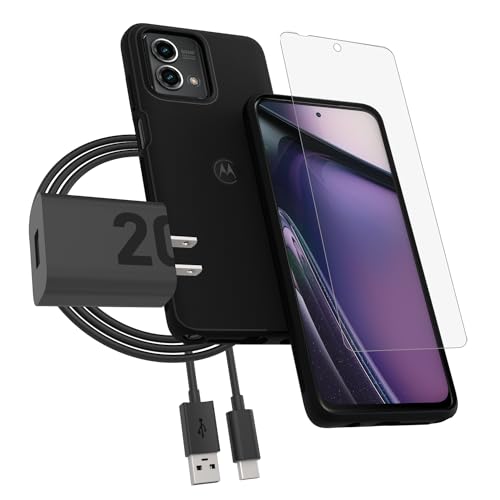 Motorola Moto G Stylus 5G (2023) Protective Case (Black) + 9H Tempered Glass Screen Protector + TurboPower 20W Charger and 3.3ft USB-C Cable - image 1