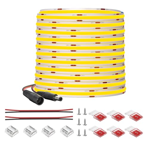 Image of COB LED Strip Light 32.8FT Flexible High Density Uniform Cob Strips 24V Warm White 2700K 320LEDs /m CRI 90+ Dimmable 8mm LED Tape Lights for Under Cabinet, No Power /Controller