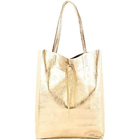Handbag Bliss Soft Italian Leather Light Weight Shopper Style Tote Handbag Metallic Gold Cover