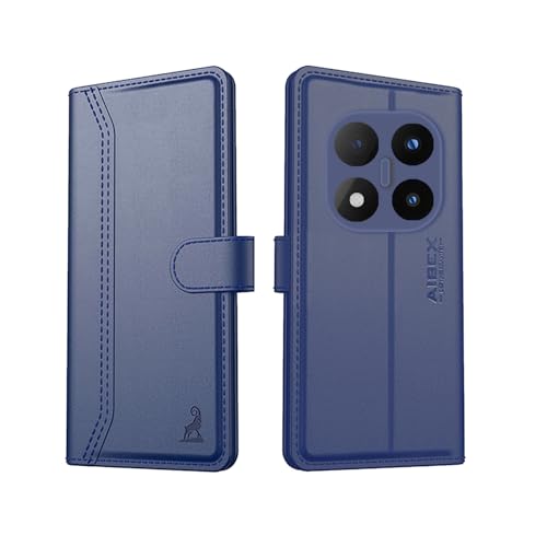 Image of AIBEX Compatible for Poco X7 5G / Redmi Note 14 Pro 5G Flip Cover Leather Finish with Magnatic Closure | Inside TPU with Card Pockets | Wallet Stand | Complete Protection Flip Case -Blue