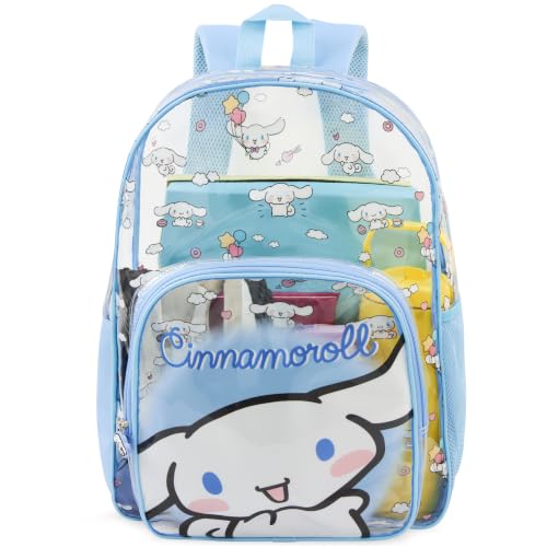 Get Trend Cinnamoroll Sanrio Girls Clear Backpack 17 inch Transparent School Bookbag See Through Travel Bag with Straps Kawaii Gifts for Girls (Blue Cinnamoroll)