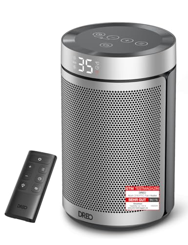 Dreo Energiesparender Heizlüfter, 34 dB Leiser 1500W Elektrischer PTC Keramik, Thermostat, Überhitzungs- & Kippschutz, 12 Std. Timer, Elektroheizung für Räume Schlafzimmer, Atom 316, Silber