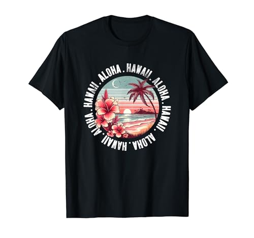 Aloha Hawaii Tropical Hawaiian Retro Palm Tree Sunset Hawaii Camiseta