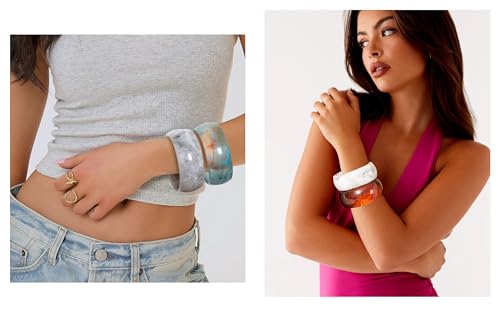 ALEXTINA 4Pcs Acrylic Big Bangle Bracelets for Women, Colorful Geometric Chunky Resin Bangles Set Wide Dome Shape Bangle Acrylic Resin Fashion Holiday Jewelry for Everyday Wear4