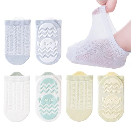 SIRLOMU 3 pares Calcetines de Algodón Antideslizantes, Bebé, Calcetines Deportivos Antideslizantes, Bebé Niña Niño, Regalo Recién Nacido,Suave, Transpirable, Fácil Cuidado (0-12 meses)