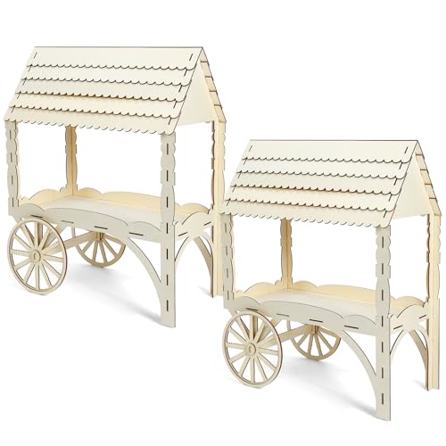2 Pcs Wooden Candy Cart with Wheels for Party Mini Wooden Tabletop Dessert Display Stand for Weddings Birthdays Baby Showers Party Decoration,25" x 20.5" x 9.75"
