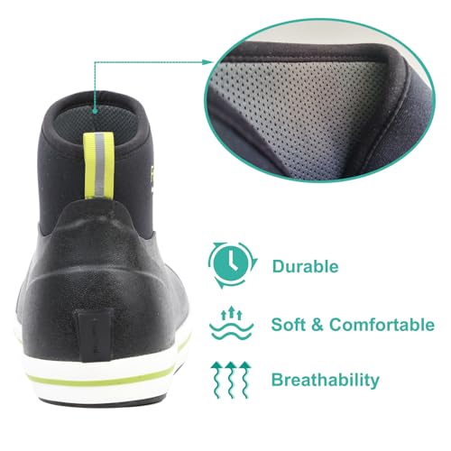 Men's Rain Boots Fishing Boots, Anti-Slip Neoprene Rubber Ankle Men Boots Outdoor for Gardening Fishing Boating Sailing Black2