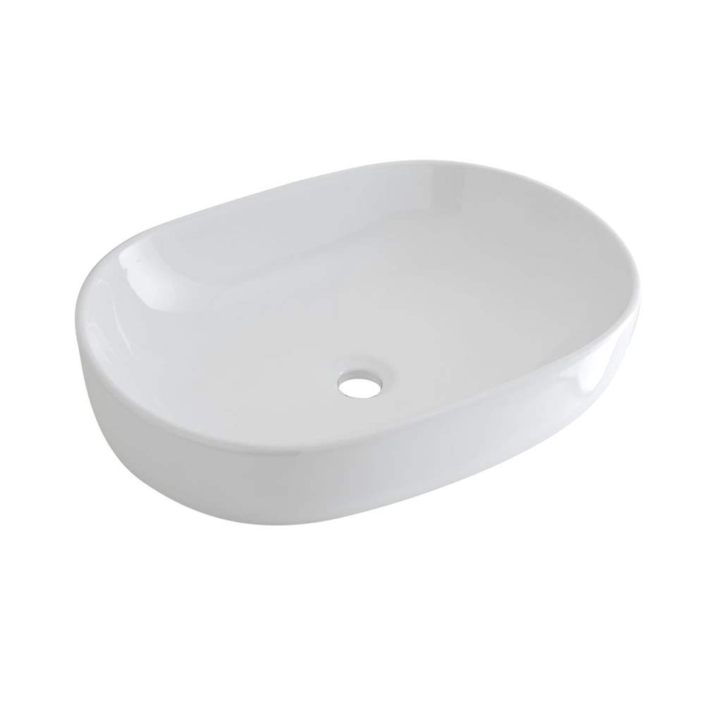 Milano White Overton Ceramic Oval Countertop Bathroom Basin Sink - 590Mm X 425Mm