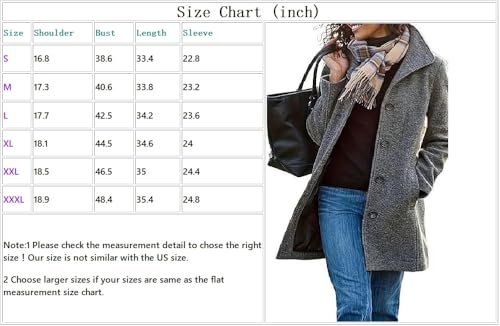 Women's Winter Wool Blend Pea Coat Stand Collar Single Breasted Trench Coat Overcoat4