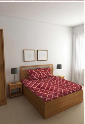 Image of YORIK TM Microfiber Bed Sheet with Pillow Cover, 3D-Printed, 144TC, Soft & Breathable, Double /Single Bed (Maroon, Queen)