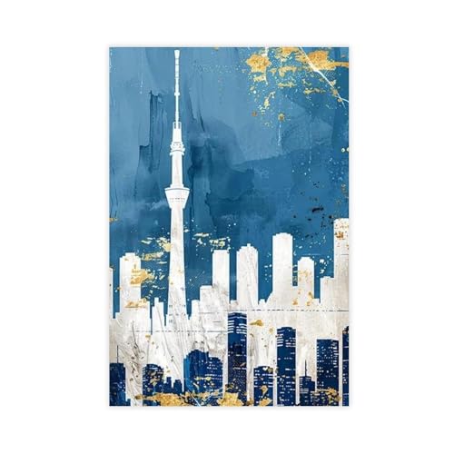 Impression d'art Tokyo dorée bleue décoration murale salon chambre toile 61x91cm