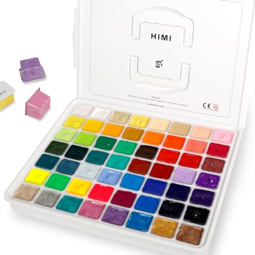 Conjunto de tintas guache HIMI, 56 cores x 30 ml, contém cores metálicas e fluorescentes, design de copo de gelatina, não tóxico, tinta guache para tela e papel aquarela - perfeito para iniciantes, estudantes
