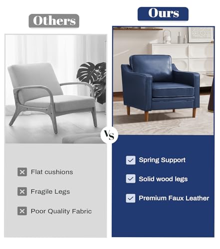 Image of Kingfun Accent Chair Set of 2, Living Room Chairs, Faux Leather Reading Armchair, Mid Century with Solid Wood Foot, Upholstered Modern Decor for Bedroom, Apartment