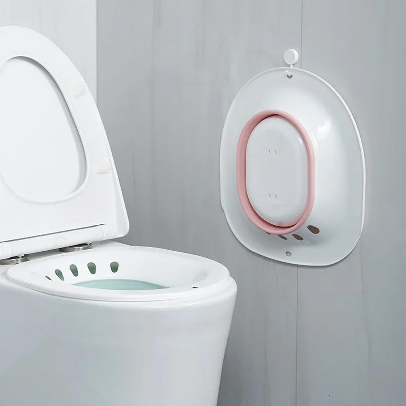 Image of PRANIJ Sitz Bath Basin for Toilet with Flusher - Foldable Sitz Tub for Postpartum Care, Hemorrhoids, Piles, Anal Fissures, Post-Surgery Recovery & Elderly Hygiene - Portable, Ergonomic & Easy to Clean (Petal Pink)