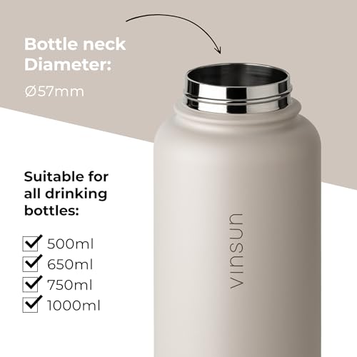 Vinsun Replacement Lid Set for Stainless Steel Sport Water Bottles - Screw Cap Lid ø57mm with Drinking Opening - Leakproof, BPA Free, Silicone Seal - Image 3