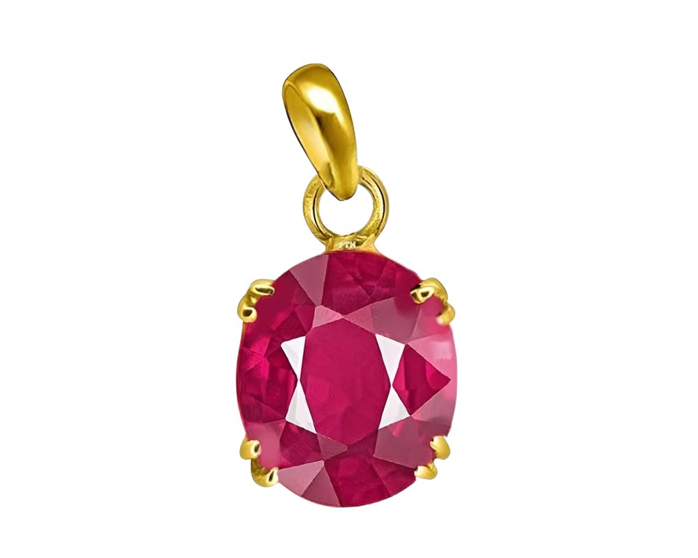 Ptm Natural Ruby/Manik 3.25 to 10.25 Ratti or 3.00 to 9.50 Carat Astrological Certified Gemstone Panchdhatu/5 Metals 22k Gold Plated Pendant for Men & Women
