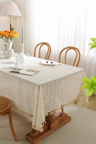 Nappe de table rectangle beige dentelle géométrique 150x180 cm - 4