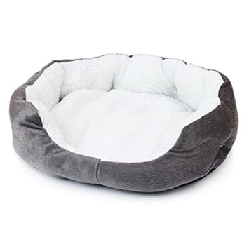 Slatters Be Royal Store Round Shape Reversable Dual Pink & White Fur Color Ultra Soft Ethnic Designer Velvet Bed for Dog/Cat (Export Quality) (S, Gray-White)