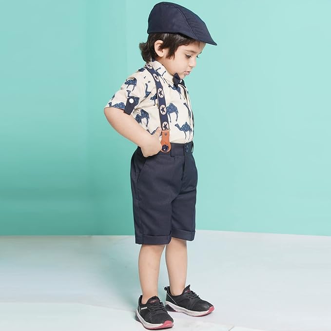 Image of AJ DEZINES Kids Casual Wear Clothing Cotton Shirt Short Set For Boys