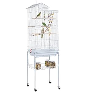 Yaheetech 62.4-inch Roof Top Flight Bird Cage for Parakeets Cockatiels Conures Finches Lovebirds Canaries Budgies Small Parrots, Large Birdcage with Detachable Rolling Stand, White