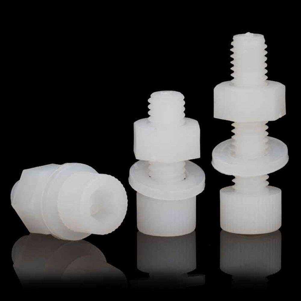 10juegos M8×100mm Tornillos de la tapa de la cabeza del enchufe de plástico de nylon blanco traje de tres piezas (incluyendo tuerca hexagonal, arandela plana)