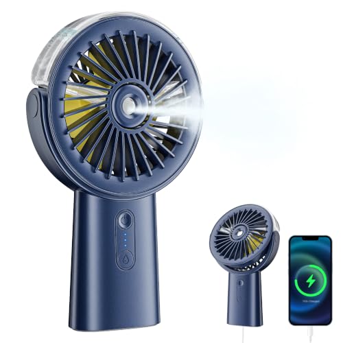 Handventilator Akku Aufladbar mit Wasserkühlung 6000mAh Tragbarer Mini Ventilator mit 3 Gänge Ventilatoren Leise Klein mit 418 Laufzeit Portable USB Hand Fan für Sommer Reise Outdoor Blau