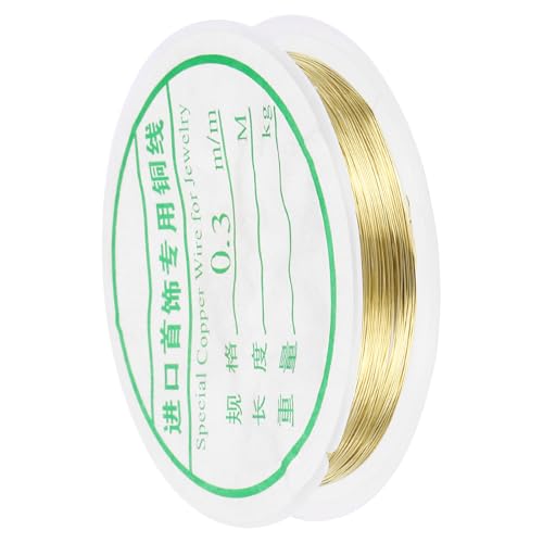 sourcing map 0.3mm/28 Gauge Copper Wire for Jewelry Making, 1 Roll Craft Tarnish Resistant Beading Wire for Jewelry Making Supplies(Gold)-15m