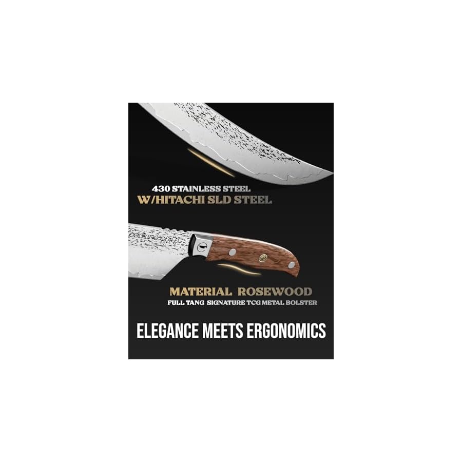The-Cooking-Guild-Slicer-Knife-12-Inches-Grizzly-Series-San-Mai-Steel-Japanese-Slicing-Knife-with-Hammered-Finish-Rosewood-Handle-Meat-Slicer-Rust-Resistant The Cooking Guild Slicer Knife - 12 Inches - Grizzly Series - San Mai Steel Japanese Slicing Knife with Hammered Finish - Rosewood Handle Meat Slicer - Rust-Resistant