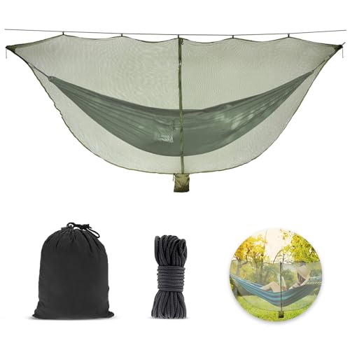 Udbrud Camping Hammock, 330 x 150 cm Hammock Netting, Ultra Lightweight Double&Single Mosquito Net for Hiking Camping Backpacking, Dual Sided Zipper (Military Green)